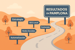 Camino estratégico con señales de servicios digitales hacia el éxito local en Pamplona