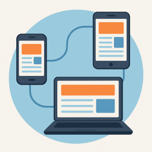 Ilustración de diseño responsive en móvil, tablet y ordenador.