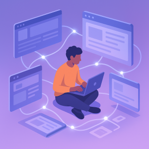 Ilustración de enlazado interno y arquitectura web clara y accesible.