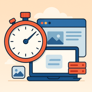 Web optimizada con cronómetro simbolizando velocidad de carga.