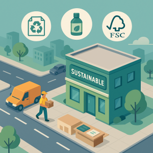  Imprenta sostenible en Pamplona entregando materiales a empresas locales.